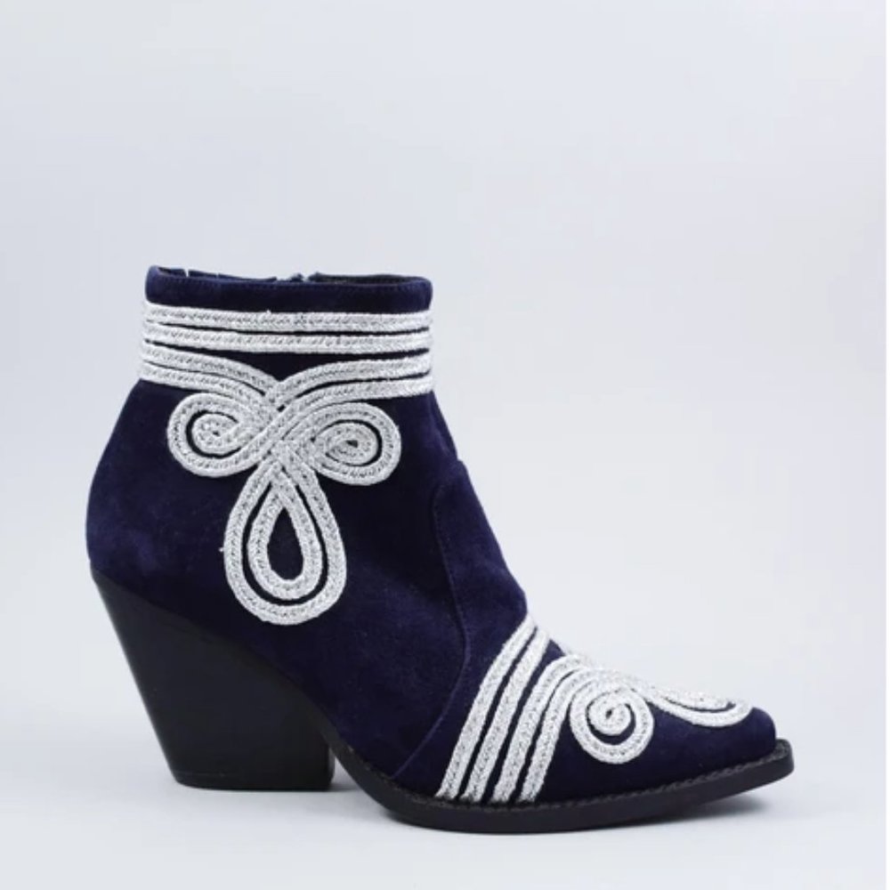 Jeffrey Campbell Navy Suede Embellished Booties